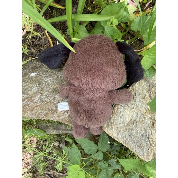 VTG Toms Toy Big Head Dog Plush Brown Black 10 inch Orange Bow Tag is creased - Picture 3 of 4